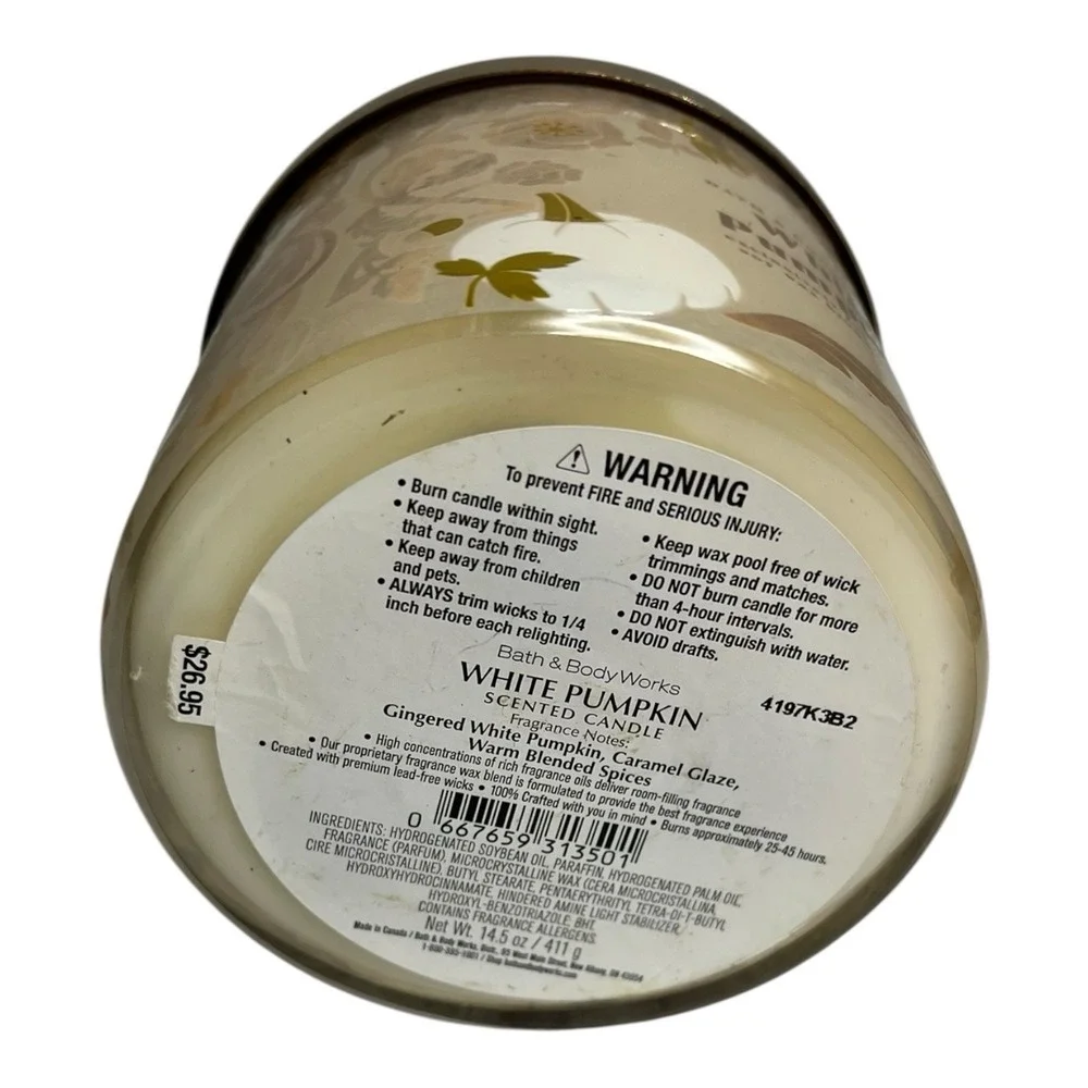 White Barn Bath & Body Works White Pumpkin 3 Wick Scented Candle 14.5 oz